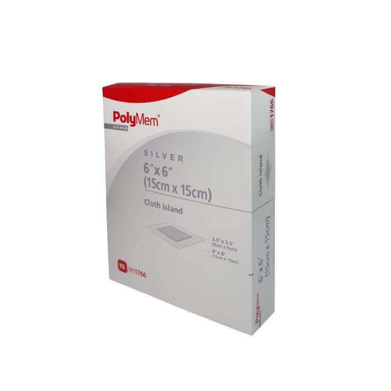 PolyMem Wundpad mit Fixiervlies (adhesive) - silber